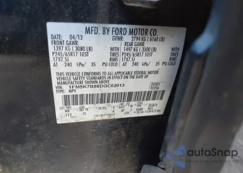 2013 Ford Explorer from USA, damaged, VIN 1FM5K7B86DGC62013
